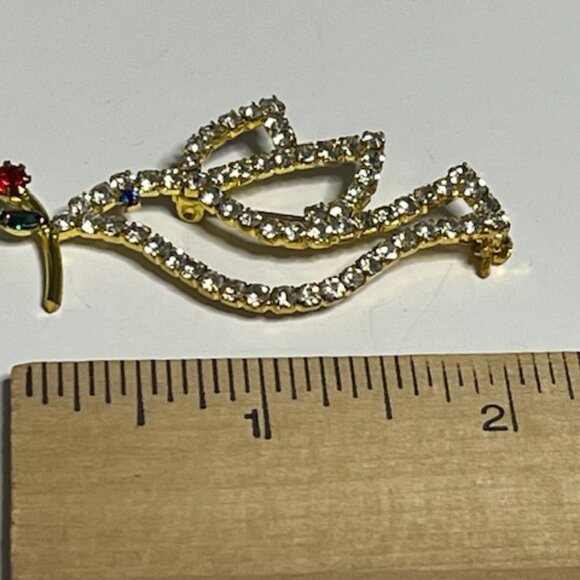 VTG Rhinestone Crystals Christmas Peace Dove Red Rose Brooch Pin 2.25" - Picture 13 of 14